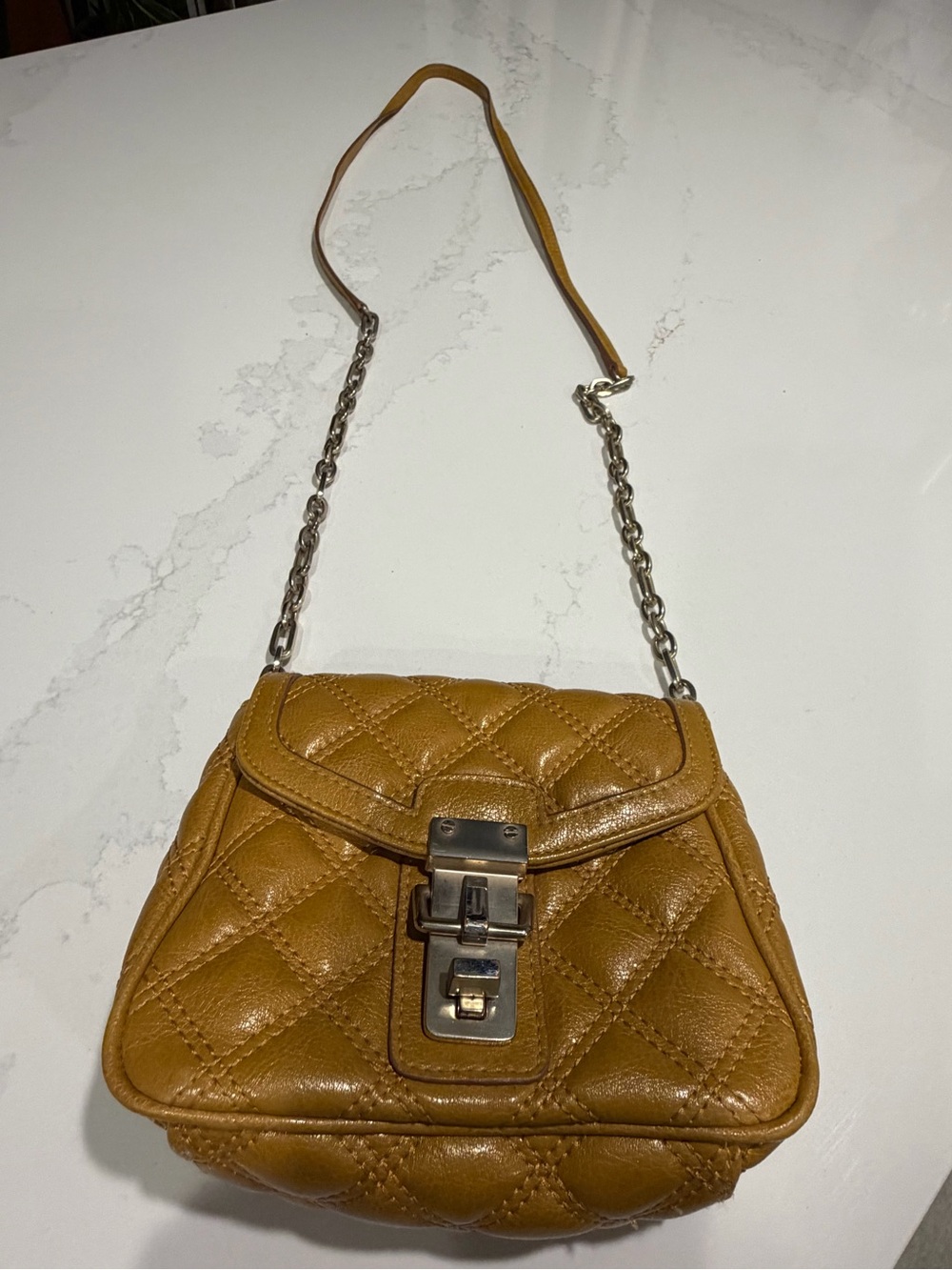 Banana Republic Vintage Quilted Mustard Leather Crossbody with Chain Strap